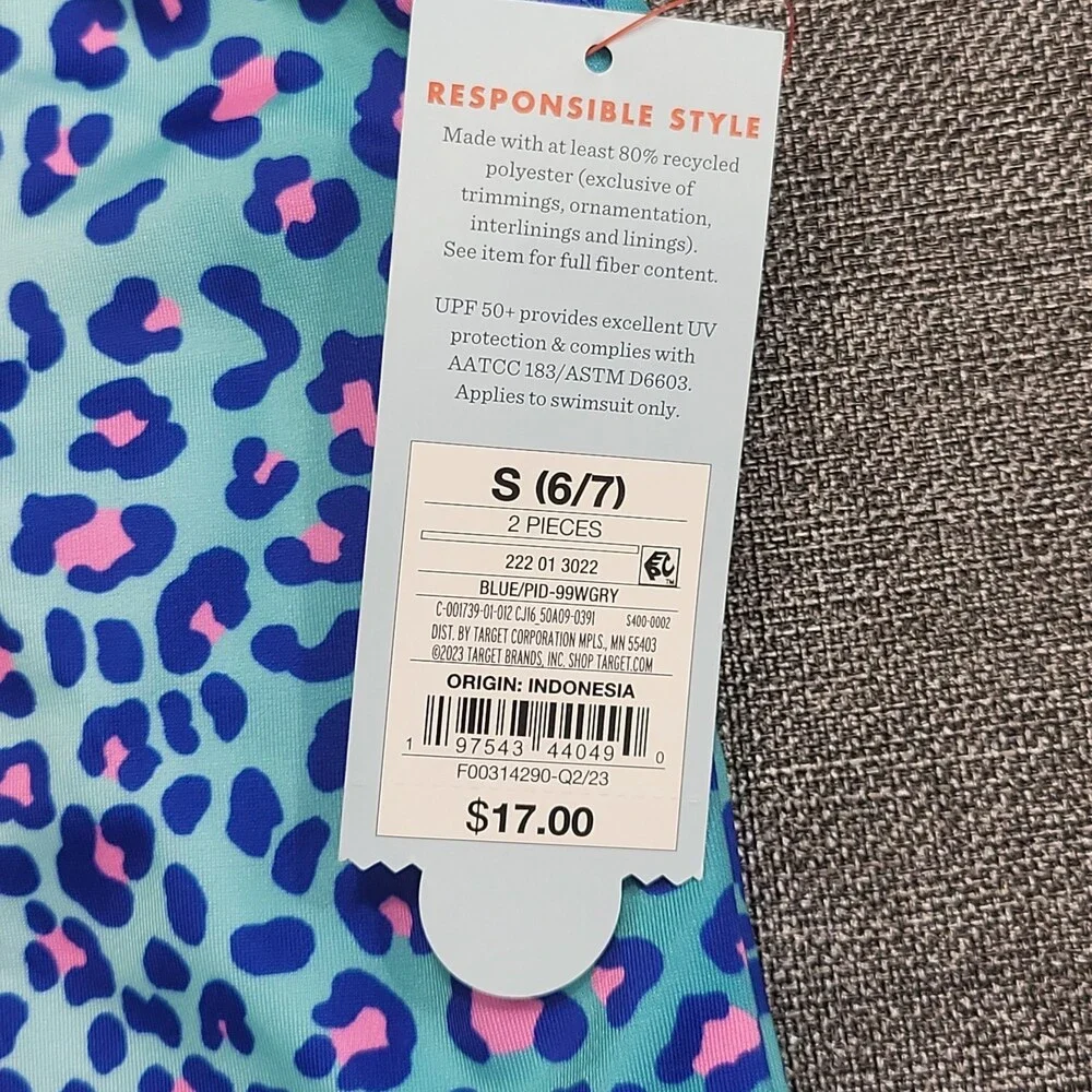 Girls Leopard Spot Printed Tankini Set - Cat & Jack Blue Size Small 6/7